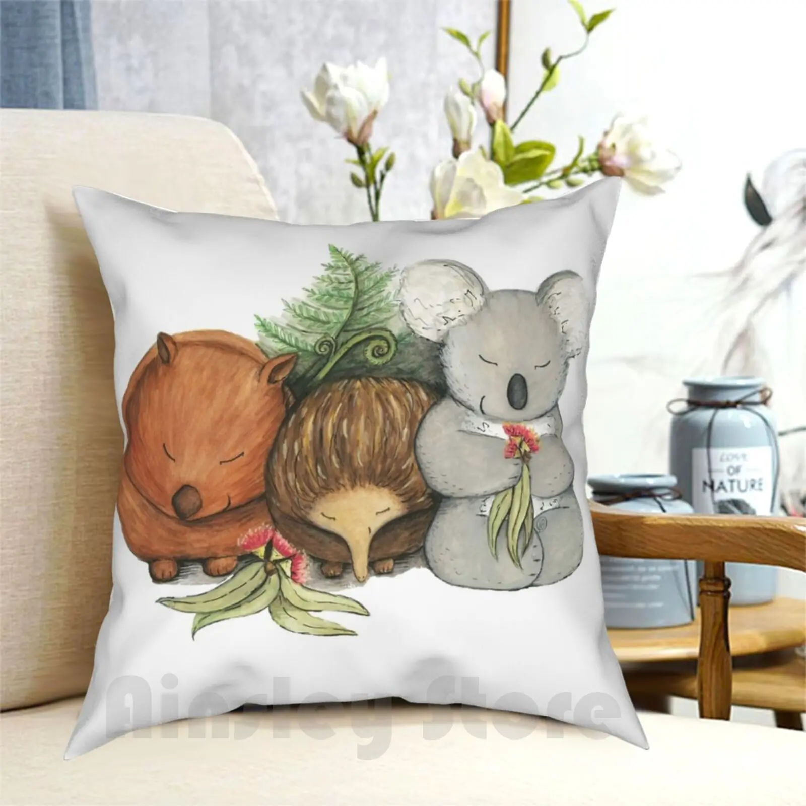 Native Australian Animal Babies – With Koala , Wombat And Echidna Pillow Case Printed Home Soft DIY Pillow cover Koala