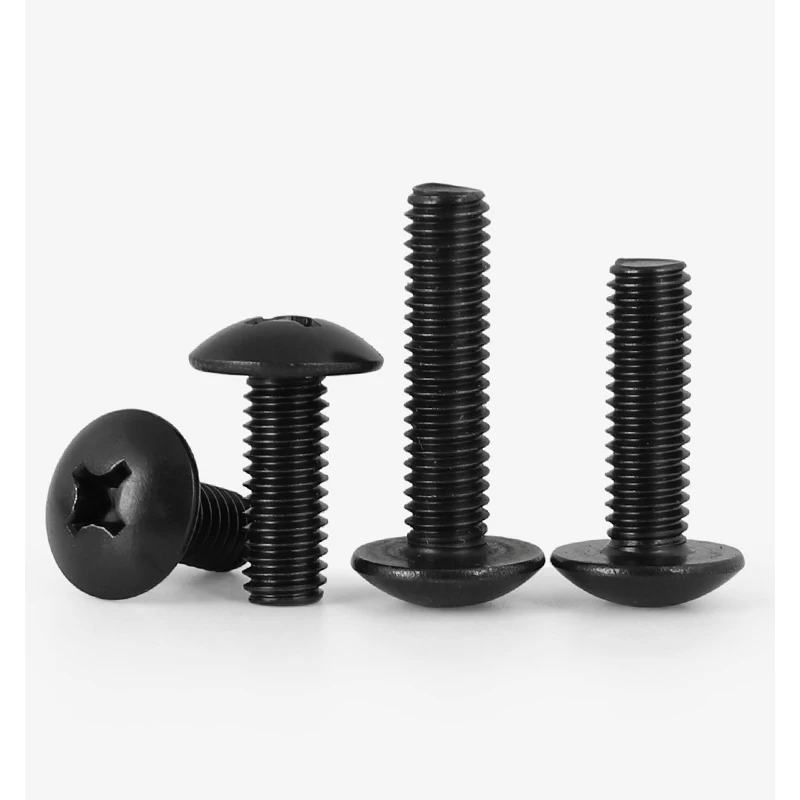 100Pcs/lot TM Screws Phillips Truss Mushroom Head Screw Black Plated Electronic Carbon Steel Screws M2 M2.5 M3 M3.5 M4 M5 M6