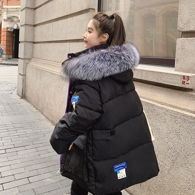 Winter 2021 new mid-length jacket warm hooded down cotton parka coat women's casual loose winter big fur collar ladies jacket