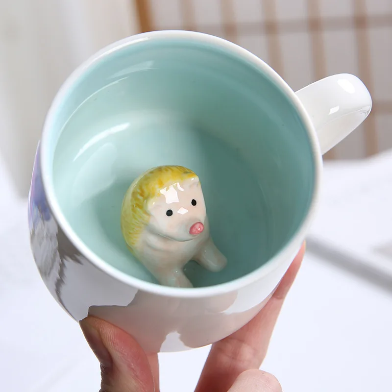 3D Animals Cute Ceramic Mug Coffee Cups with Handle Cow Panda Frog Teacup Juice Milk Tea Mugs Drinkware Gift for Girlfriend Kid