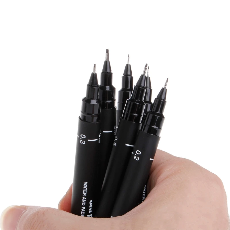 6 Cái/bộ Bút Vẽ Siêu Mịn Dòng 0.05 Mm 0.1 Mm 0.2 Mm 0.3 Mm 0.5 Mm 0.8 Mm Kim điểm Tranh Bút