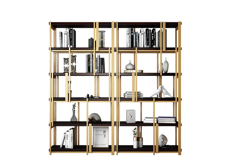 

European-style bookshelf floor-to-ceiling metal high-end hotel shelf storage iron shelf Nordic bookshelf partition wall shelf