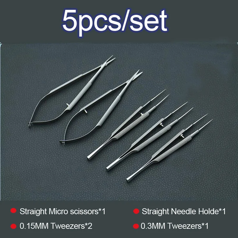 New 4pcs/set ophthalmic microsurgical instruments 12.5cm scissors+Needle holders +tweezers stainless steel surgical tool