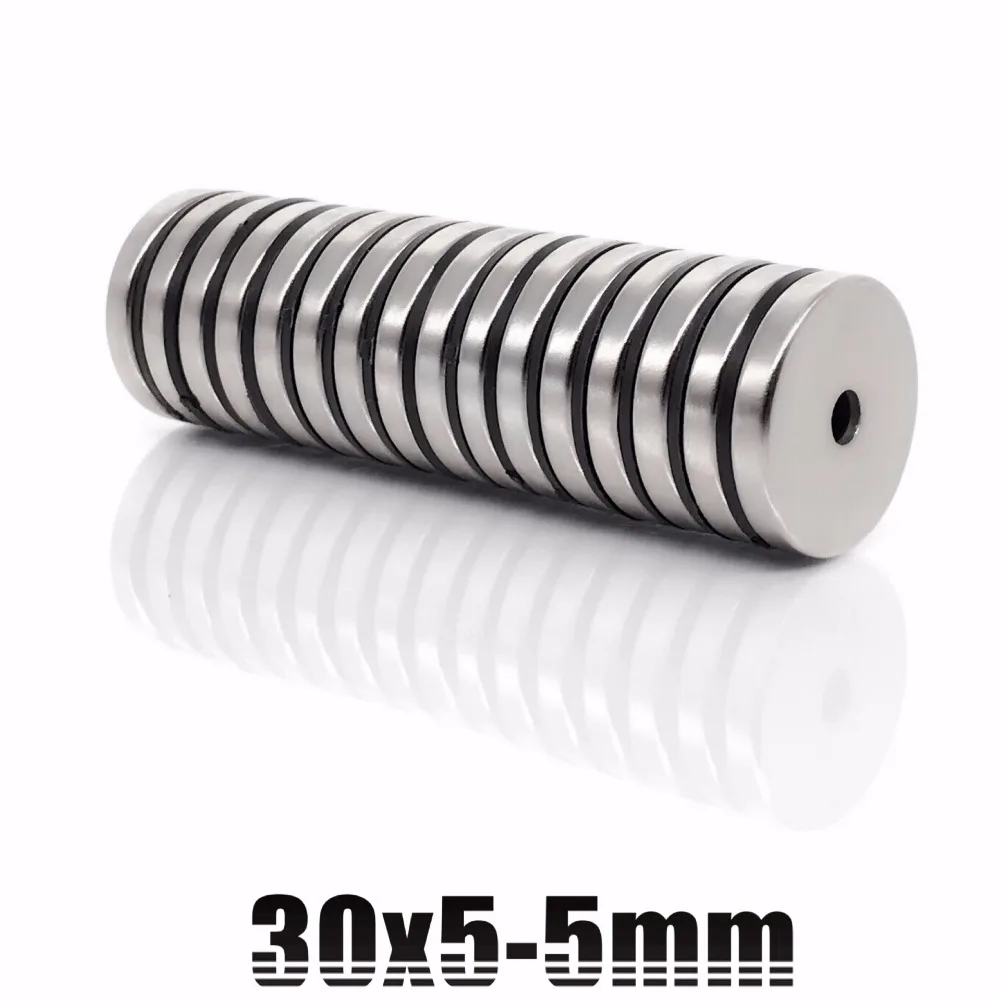 1/2/5/10pcs N35 30mm x 5mm Ring Hole 5mm Strong Round Countersunk Rare Earth Neodymium Magnet 30x5 30*5-5