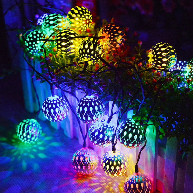 Solar Lighting 5M/7M/10M Moroccan Ball Led String Fairy Lights Outdoor Solar Garland Garden Home Christmas Decoration Lantern Bu