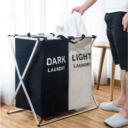 Dirty Clothes Storage Basket Three Grids Organizer Foldable Large Laundry Basket Waterproof Home Laundry Basket
