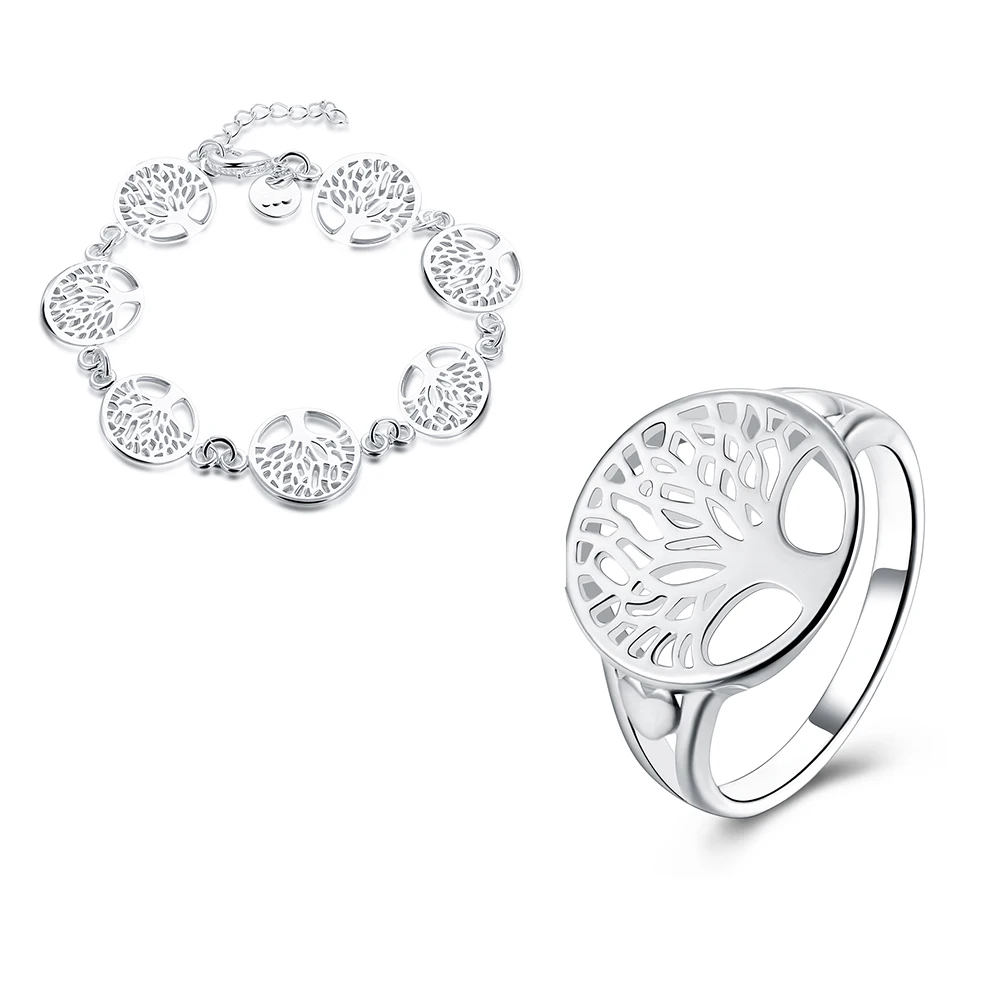 

925 sterling silver tree of life jewelry bridal sets Fashion ring bracelet sets 2020 totem gifts wife girl wedding Fine jewellry