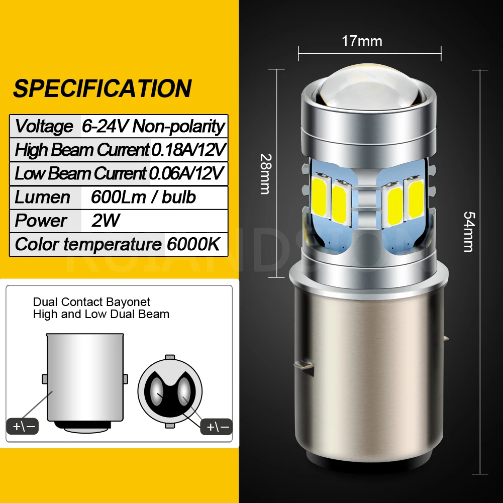 RUIANDSION 1Pcs P15D-25-1 H6M BA20D Motorbike Moped Bulb Scooter Headlight AC 6V-24V 12V 12LED 5730SMD Lemon Yellow 6000K 600Lm