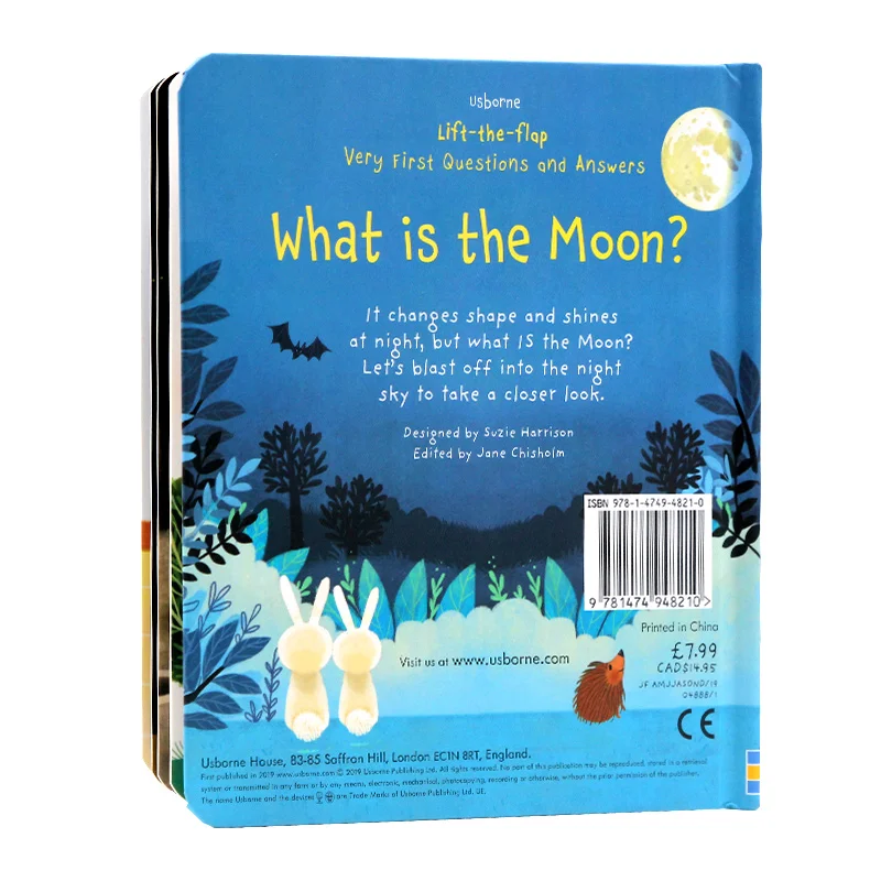 Qué es la luna Libros de imágenes con solapa 3D en inglés de Usborne para niños, libro de cuentos de lectura cognitiva, iluminación