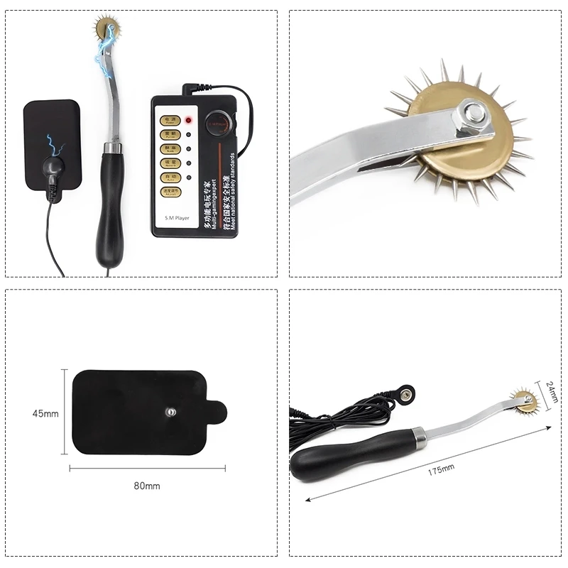 Wartenberg-Kit de e-stim de rueda eléctrica, rodillo de engranaje de Metal de Electro Shock, estimulador corporal de pezón y clítoris, almohadillas de conducción, Juguetes sexuales para adultos