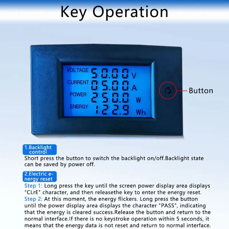 20/50/100A DC 7.5-100V Digital LCD Voltmeter Ammeter Wattmeter Power Energy Meter Volt kwh Watt Amp