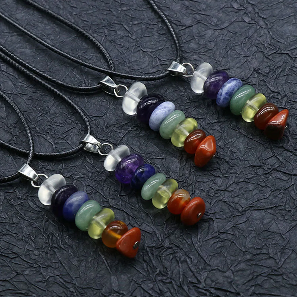 5PCS Wholesale Reiki Natural Stones 7 Chakras Irregular Agate Crystal Pendant Necklace For Women Man Jewelry Making Accessories