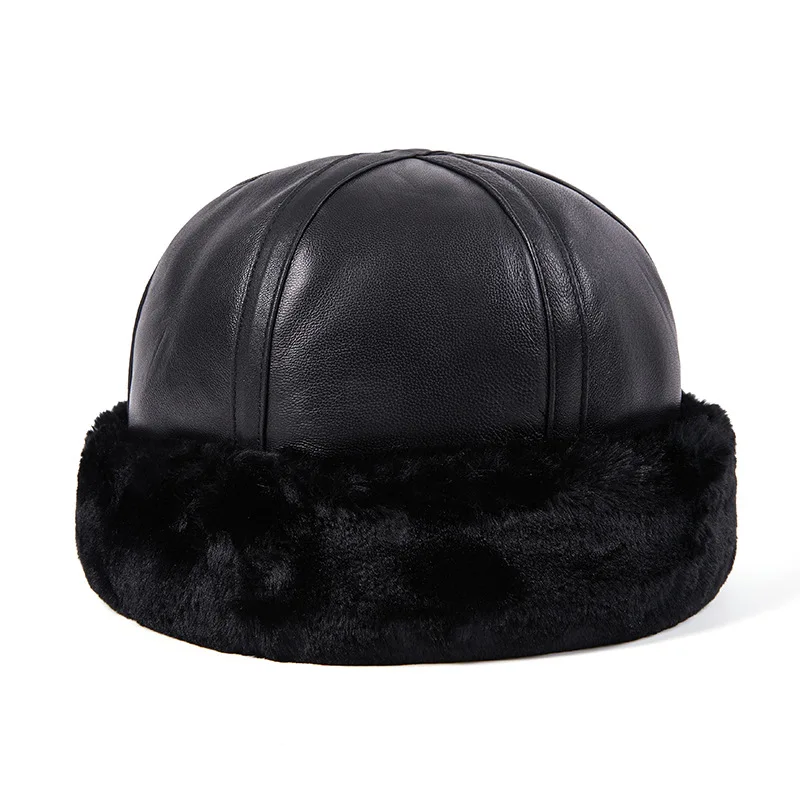 Retro Sheepskin Bomber Hat Winter Keep Warm Hats Men Women Real Leather Cap Thick Velvet Hat Brands Dad Hat