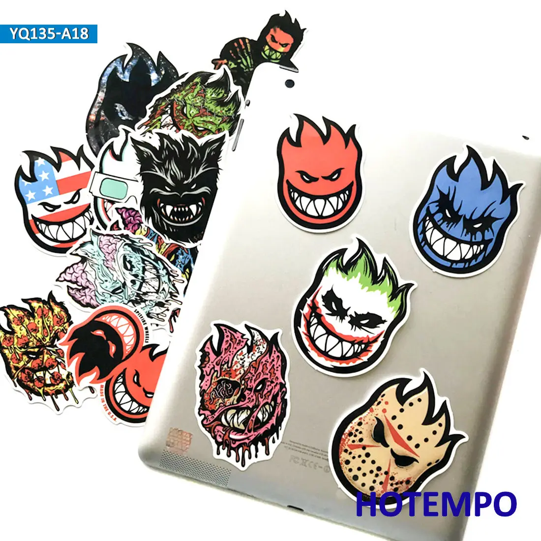 18pcs Funny Fire Spitfire Comics Art Skateboard Motorcycle Car Phone Laptop Stickers Pack for Luggage Guitar Bike Helmet Sticker