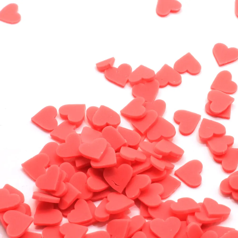 50/200g Polymerlk Lovely Red Polymer Clay Heart Sprinkles Assorted 3D Red Heart Nail Art Slices 8*8MM Valentines Day Red Heart S