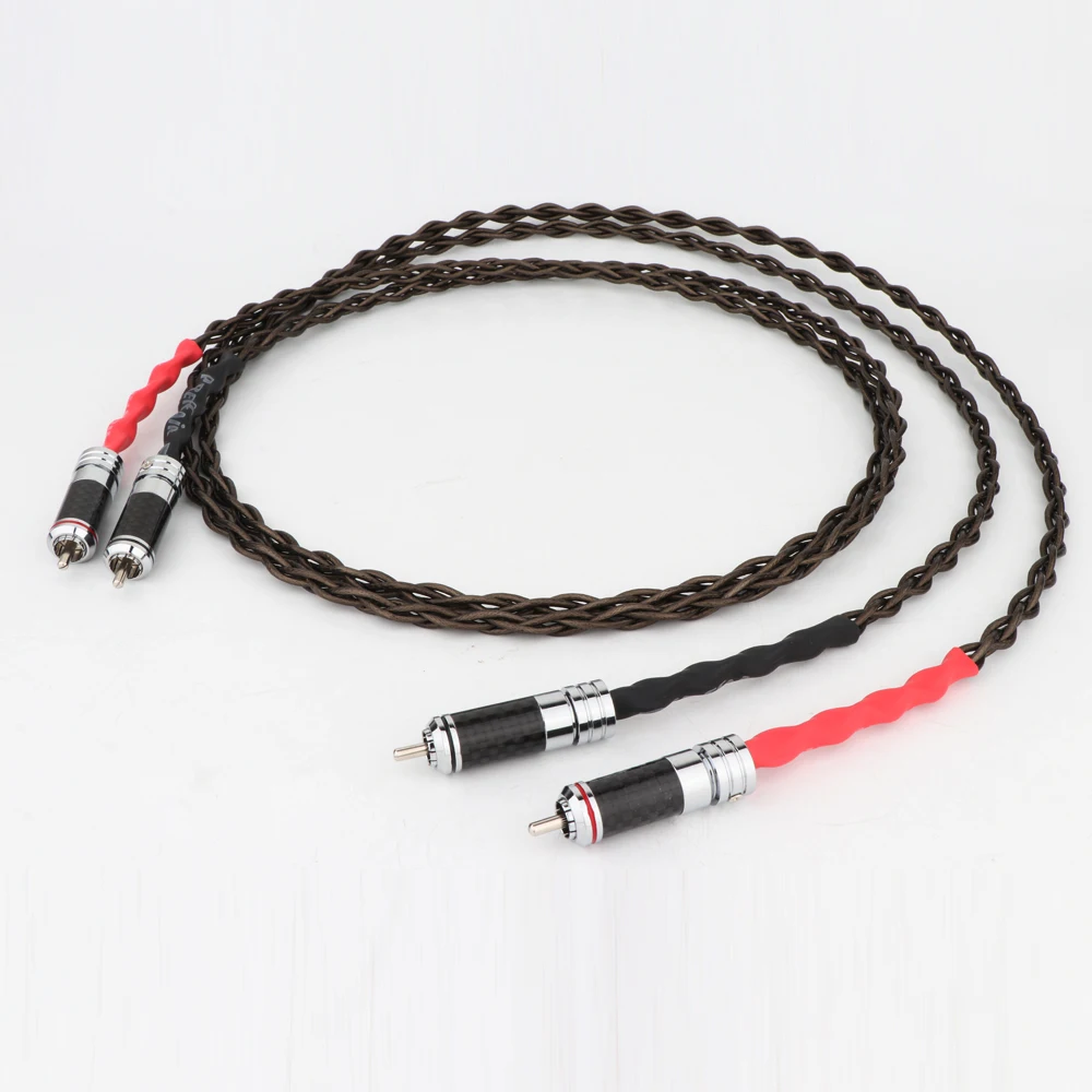 Cable de interconexión de línea de señal chapado en plata Preffair con enchufe RCA a RCA chapado en rodio de fibra de carbono para amplificador