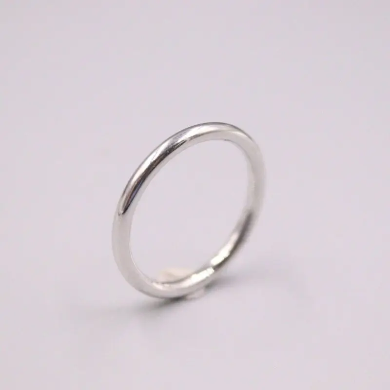 

New Solid Pure 18Kt White Gold Ring Women 2mm Smooth Ring 0.9-1.1g US5-9