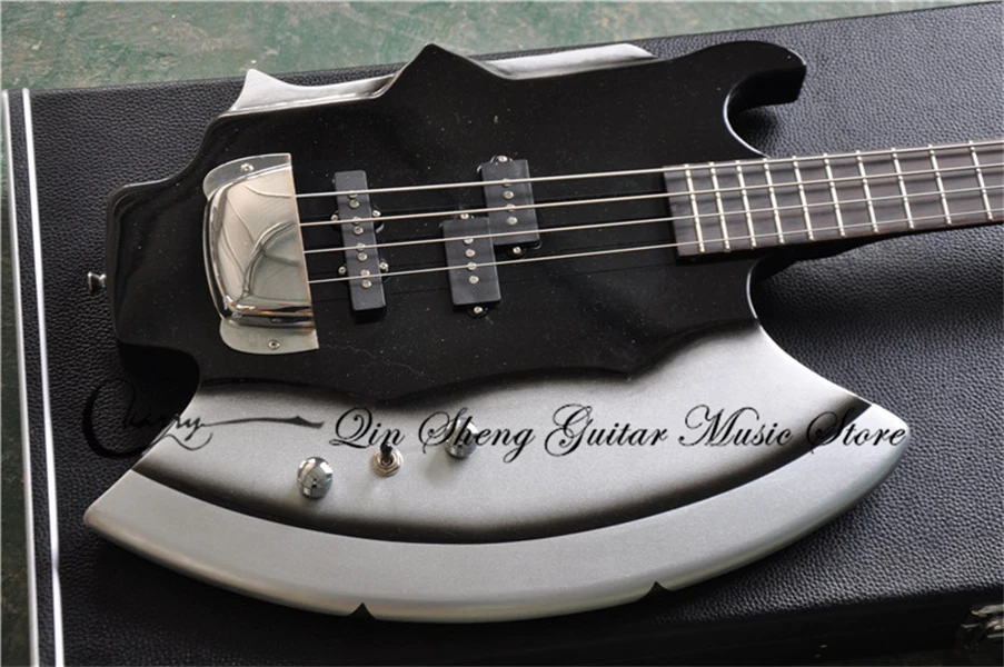 4 strings AX bass guitar,tomahawk axe bass,black color basswood body,rosewood fingerboard,can add hardcase