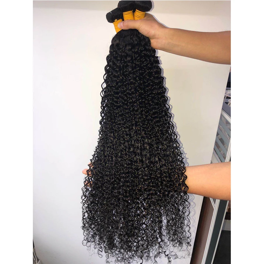 FDX-Extensions de Cheveux Brésiliens Naturels Crépus Bouclés Remy, Tissage en Lot de 30 32 34 36 38 40 Pouces, Richesse de 3/4