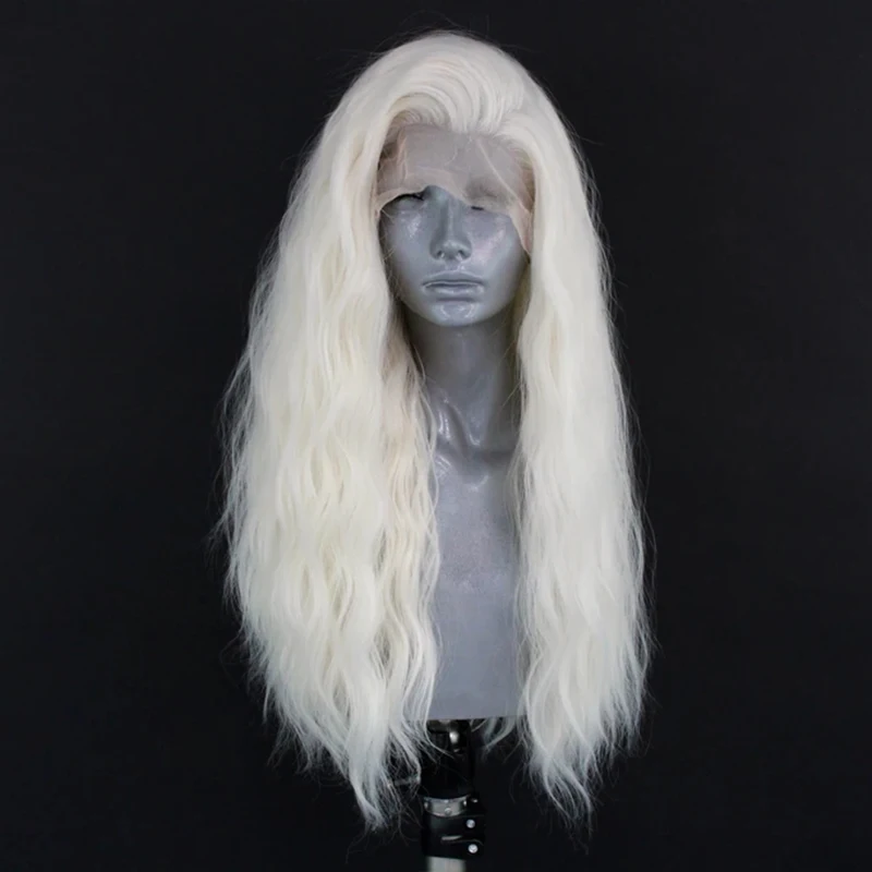 

White Blonde Synthetic Lace Front Wig for Women Fashion Heat Resistant Fiber Hair Cosplay Wig Long Wavy Synthetic Lace Wigs