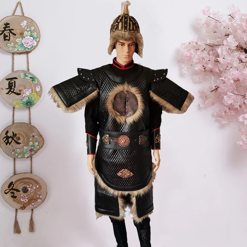 Yuan Dynasty Mongolian Genghis Khan armor performance Costume Medieval Age Hun Hu generals and soldiers Khan helmet armor