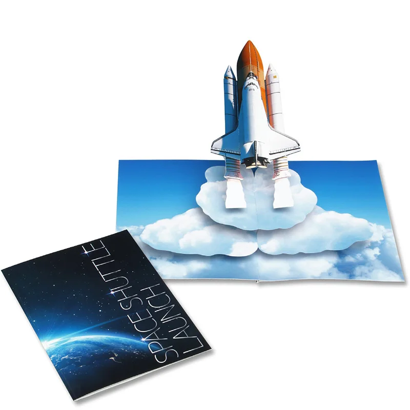 Pop-up Card Space Shuttle Launch Space Rocket Origami Handmade 3D Paper Model Sci-Fi Papercraft DIY Kids Adult Craft Toys ER-087