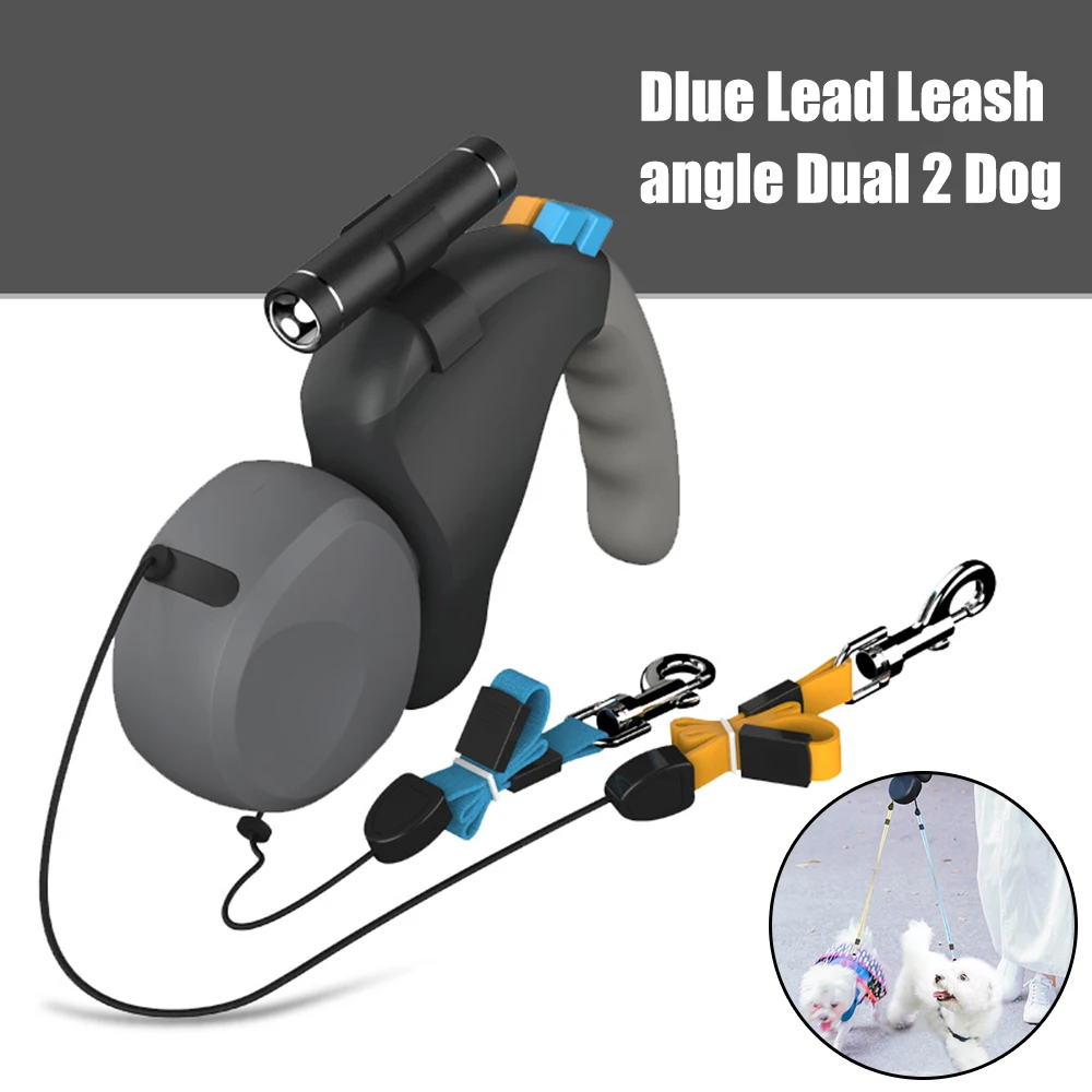 

Pet Traction Rope Belt for 2 Dogs Walking with Light Pet Supplies Double Retractable Rotation Pet Rope Dual Dog Rope Leash