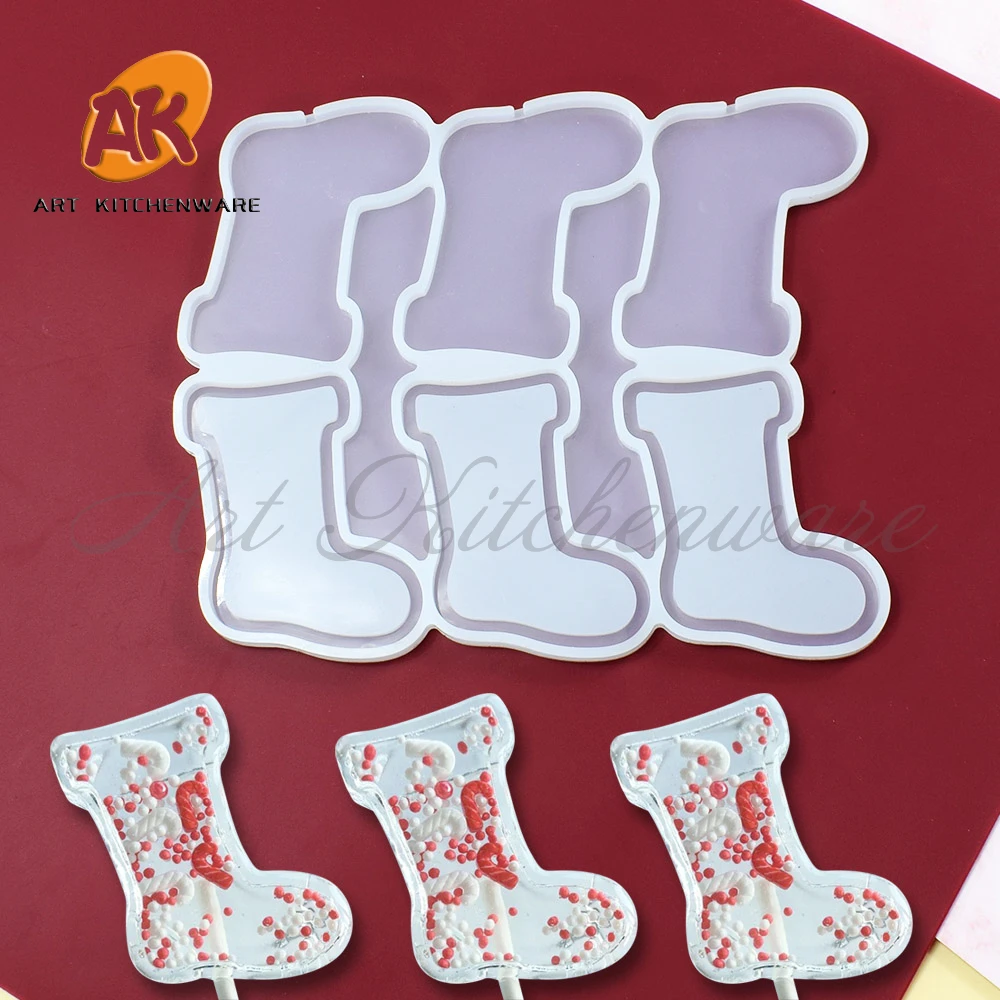 Christmas Sock Design Lollipop Silicone Mold Candy Cake Topper Model DIY Chocolate Fondant Mould Cake Decorating Tools Bakeware image 5