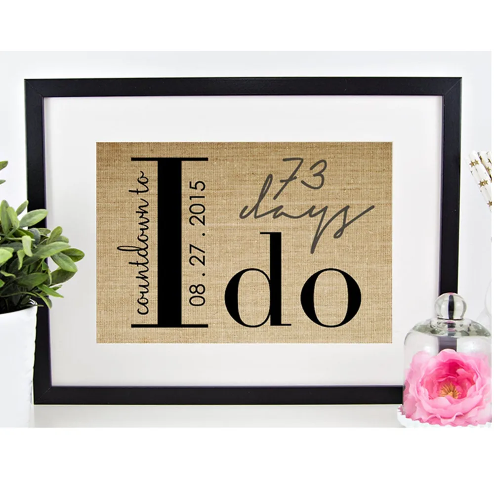 

Custom Countdown to Wedding Date I Do Burlap Print photo prop Dry Erased Countdown Sign Bridal Shower Engagement Gift for Couple