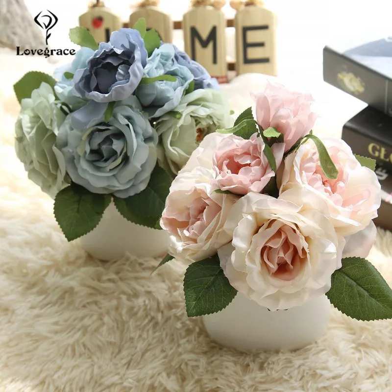 12 หัวเจ้าสาวประดิษฐ์ Rose Orchid Bouquet DIY ปลอมดอกไม้งานแต่งงานตารางห้องนั่งเล่น Decor ดอกไม้ Faux bundle