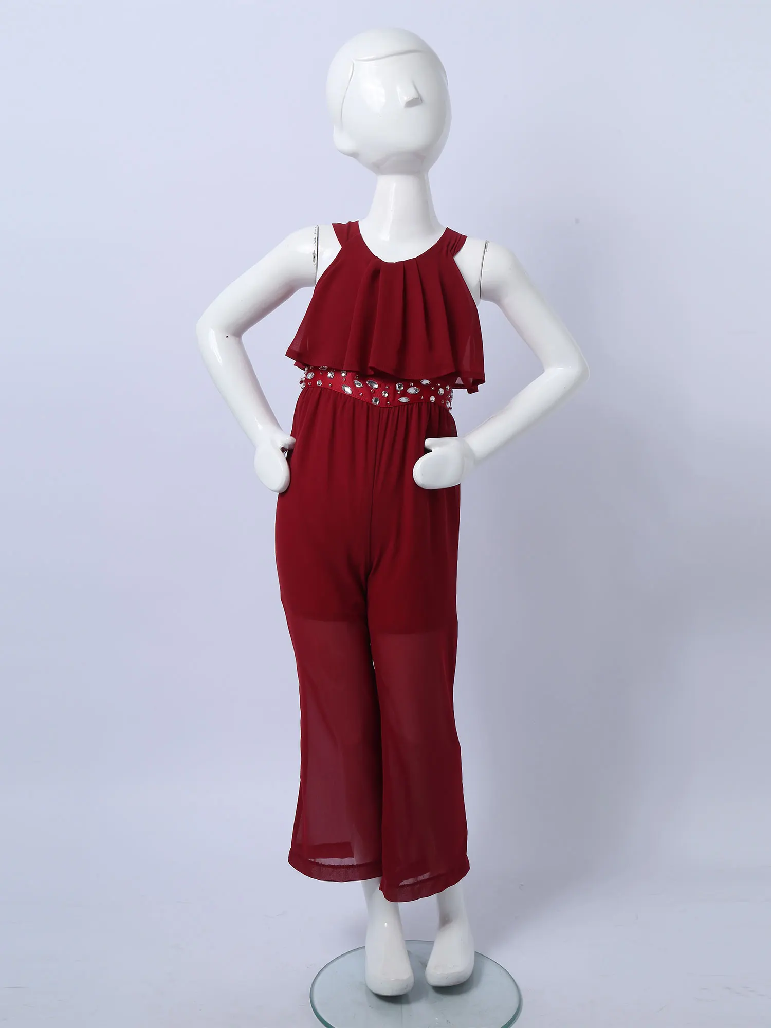 Macacão feminino de chiffon sem mangas, cintura alta, macacão de perna larga, casual, zíper elegante, infantil, verão