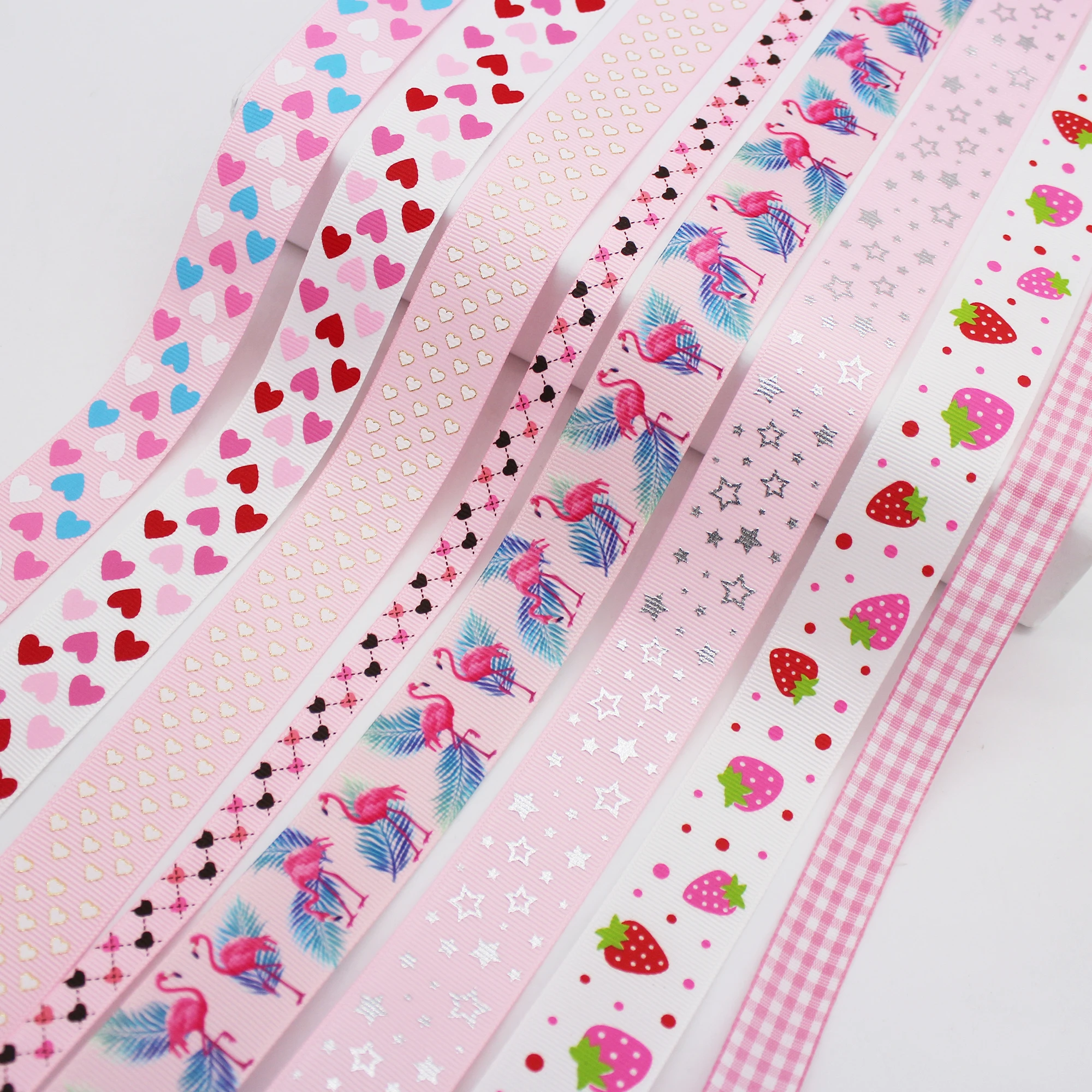 5M/Lot Pink Printed Grosgrain Ribbon Heart Valentine Decoration Accessories DIY Craft Supplies 3mm 6mm 9mm 16mm 22mm 25mm 38mm