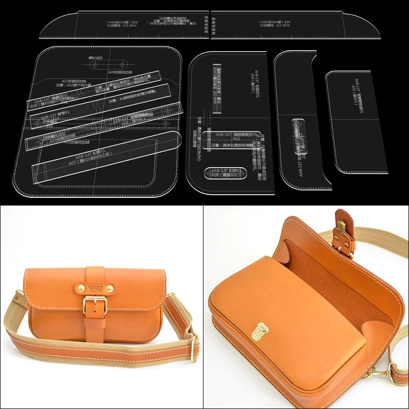 

Leather DIY craft tools acrylic template drawings diy handmade leather chest bag messenger bag drawing design mold