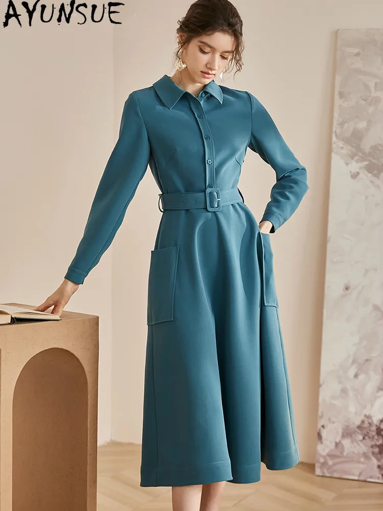 

AYUNSUE Long Shirt Dress Women Fashion Vintage Dress Spring Autumn Office Lady Elegant Dresses Female 2021 Vestido De Mulher