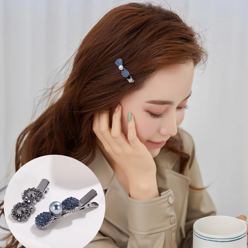 CHIMERA 2pcs Rhinestones Hair Side Clip Clamp Alloy Beads Medium Hairgrip Barrettes For Women Girls Korea Hairpins Headwear