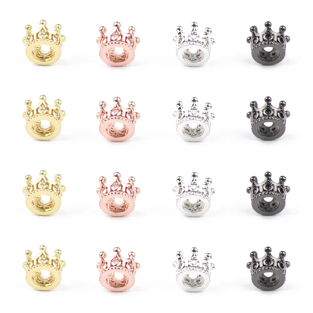 Queen King Crown Beads for Jewelry Making Gold Color Silver Plated 10mm Loose Spacer Bead Bracelet Pendant End Findings 4pcs