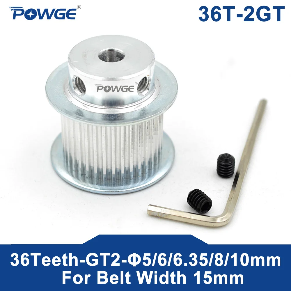 POWGE 36 Teeth 2GT Timing Pulley Bore 5/6/6.35/8/10mm for width 15mm GT2 Synchronous Belt Small Backlash 2GT pulley 36Teeth 36T