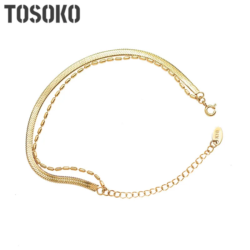 TOSOKO Beads Delicate Blade Chain Combination Double-Layer Bracelet Stainless Steel Bracelet For Women Anime BSE105