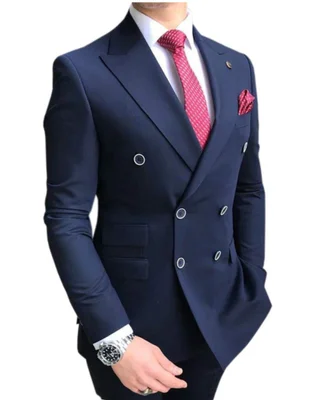 Traje de negocios de 2 piezas para hombre, traje de Boutique ajustado con solapa de cuello de Color gris sólido, doble botonadura, trajes de novio y boda, 2021