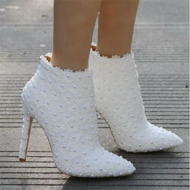 2019 Sexy fashion white lace lady party prom shoes boots wedding shoes wedding dress women shoes Size 35-41