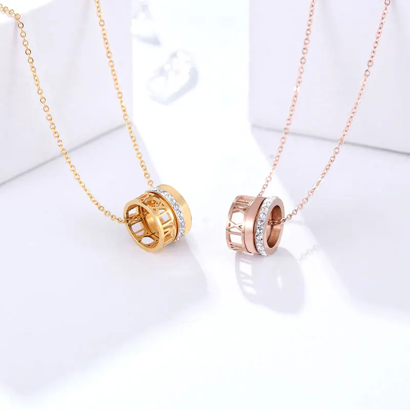 Berühmte Marke Drei Kreise Volle Zirkon Hohl Römische Zahl Anhänger Halskette Edelstahl Schmuck Halskette Frauen Party Geschenk – Detail 5