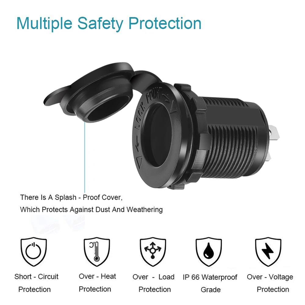 Waterproof 12V 24V Car Cigarette Lighter Socket Motorcycle Car Auto Boat Tractor USB Phone Charger Power Adapter Outlet