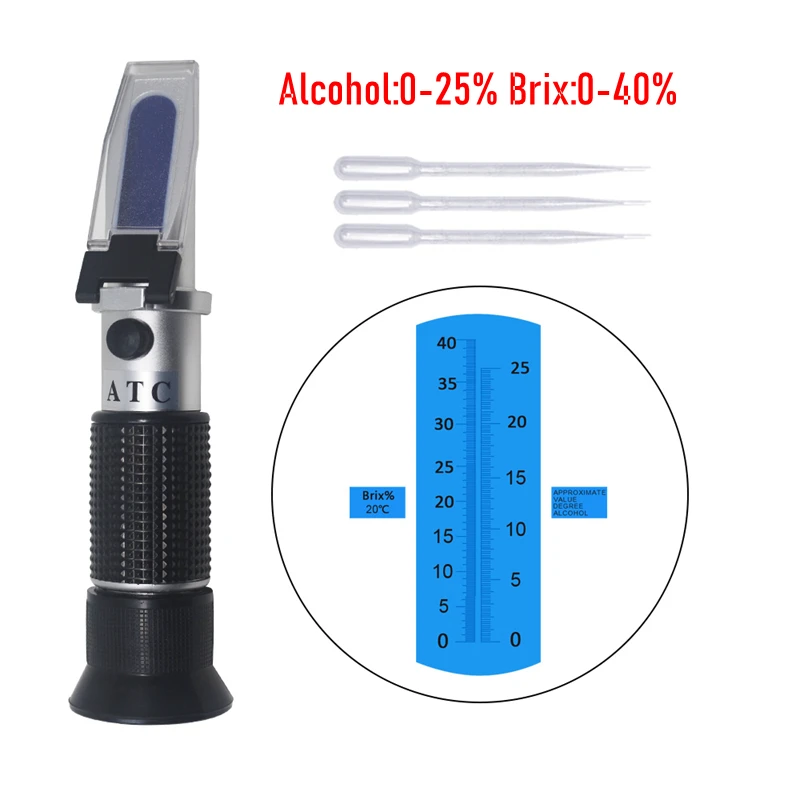 KETOTEK Digital Refractometer Brix Sugar 0-40% Alcohol Wine Beer 0-25% ATC Refrat metro Densimeter Adjustable