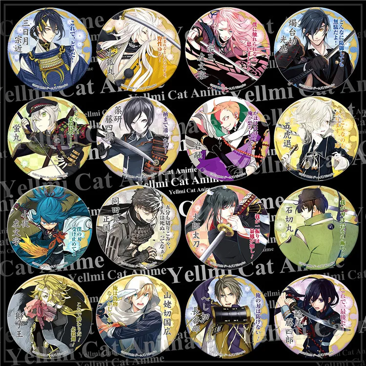 1pc 58mm Touken Ranbu Online Mikatsuki Nakigitsune Hotarumaru Kashuu Kiyomitsu Sakura Bagdes Brooch Icons