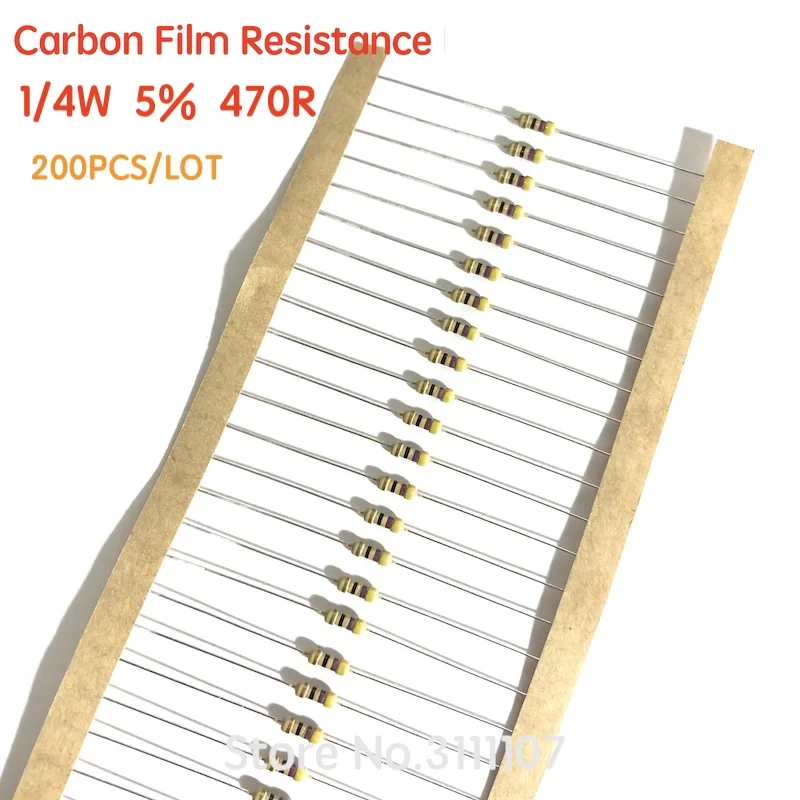 200PCS/LOT  Carbon Film Resistors 1/4W Error 5%  470 ohm  470R Ohm Color Ring Resistance