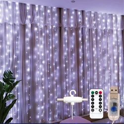 Cortinas decorativas para decoración navideña, guirnalda de luz Led de 3M x 3M, funciona con USB para sala de estar, decoración de Año Nuevo