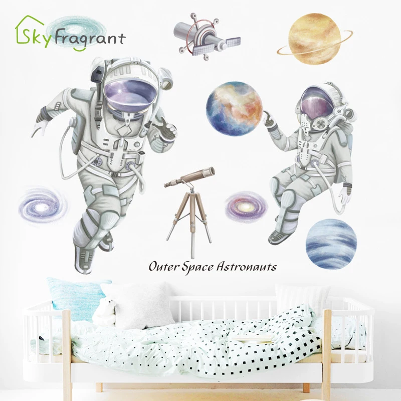 Creative Wall Sticker Universe Space Astronaut Cartoon Kids Room Decoration Self-adhesive Stickers Wall Decor Room Dceoration