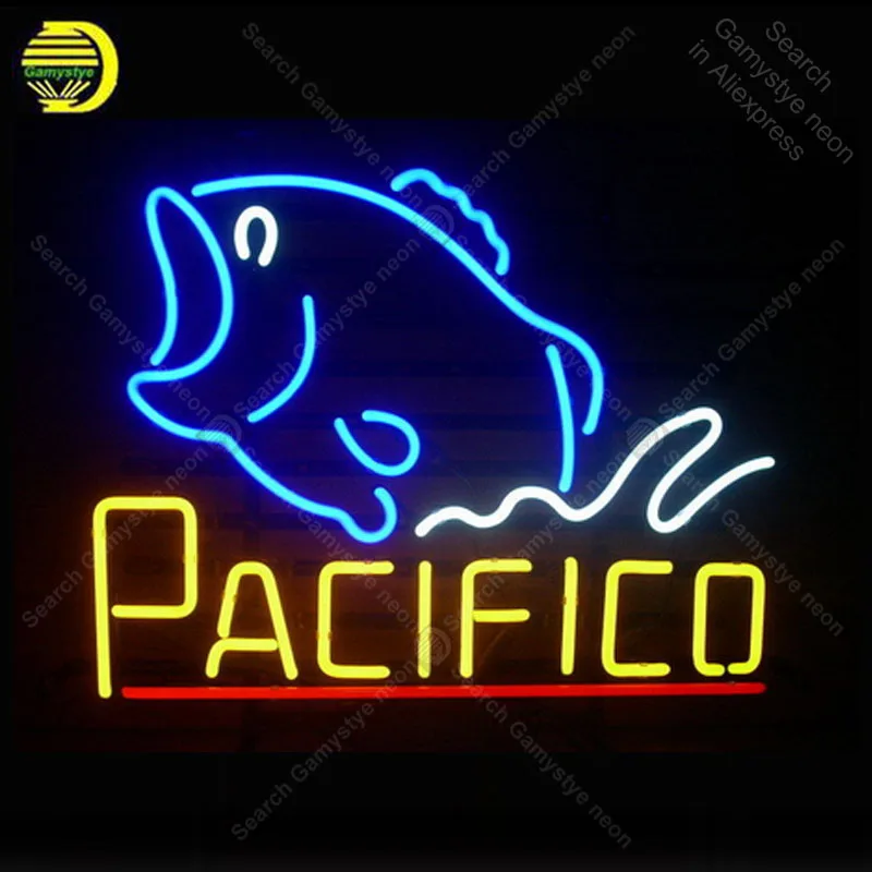 Neon Light Sign PACIFI fish glass Tube Neon Bulb Sign Decor Room Coffee Art Neon board lamp anuncio luminoso Atarii Dropshipping