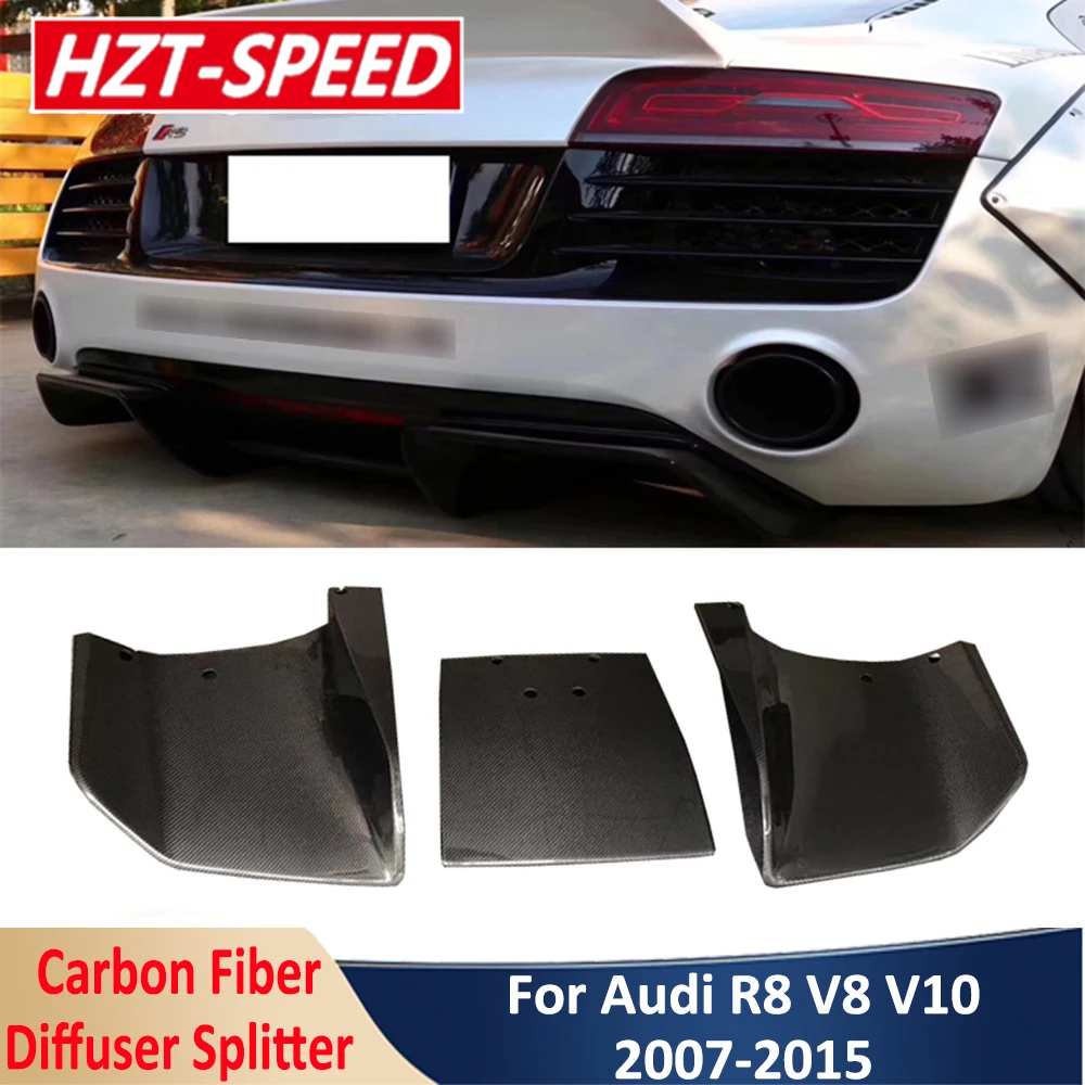 3 pcs/set Carbon Fiber Car Rear Bumper Diffuser Lip Splitter For Audi R8 V8 V10 2007-2015