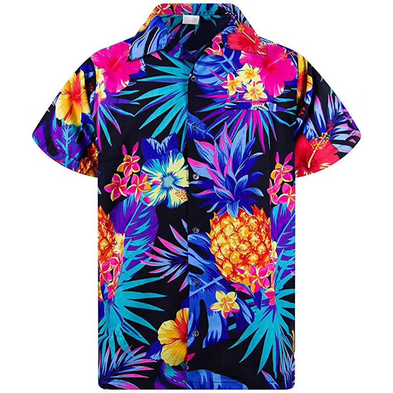 Funky Women Hawaiian Shirt Frontpocket Leaves Flowers Pineapple Print Womens Tops And Blouses Summer Female Top